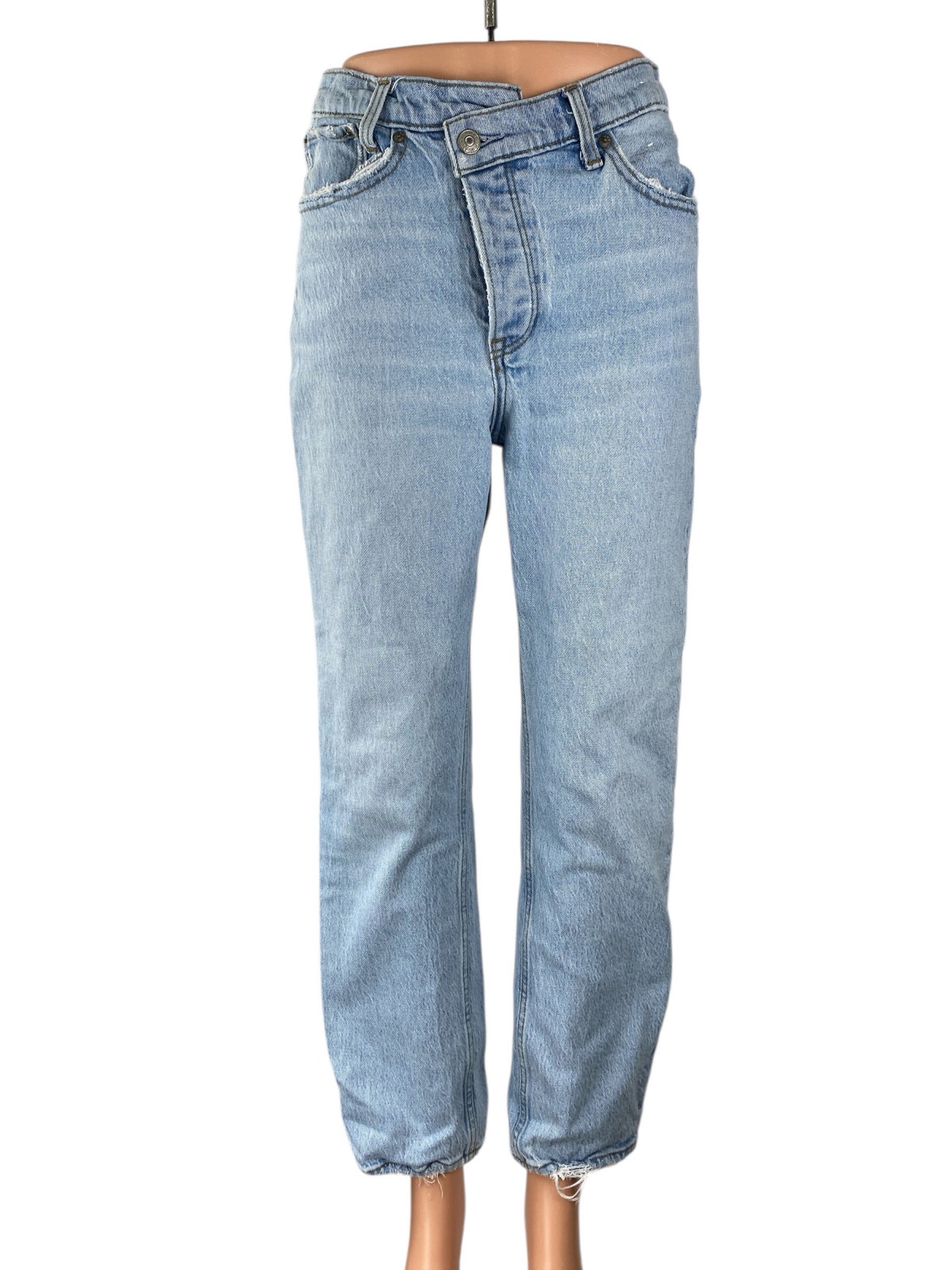 Abercrombie & Fitch The Dad High Rise Blue Light Wash Straight Denim Jeans Sz 26
